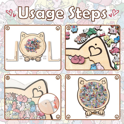 Cat & Heart Wooden Puzzle,  Anniversary Gift, Challenging Family Game, Anniversary Gift for Cat Lovers, Couple Puzzle, Romantic Gift for Her