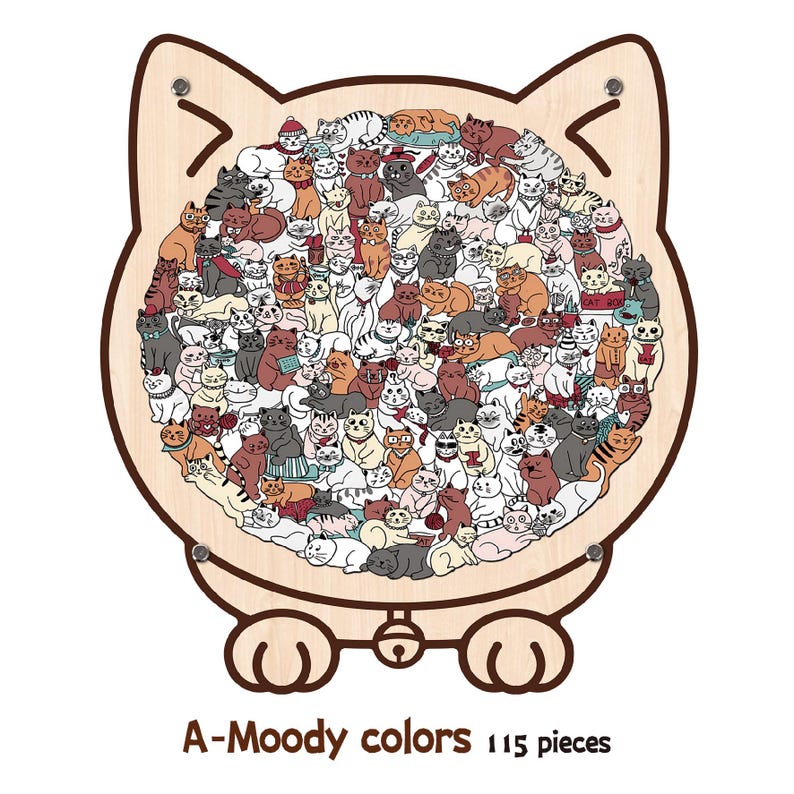 Cat Shaped Wooden Puzzle, Cute Cats Jigsaw Puzzle for Adults, Cat Lover Gift, Unique Animal Puzzle, Challenging Family Game