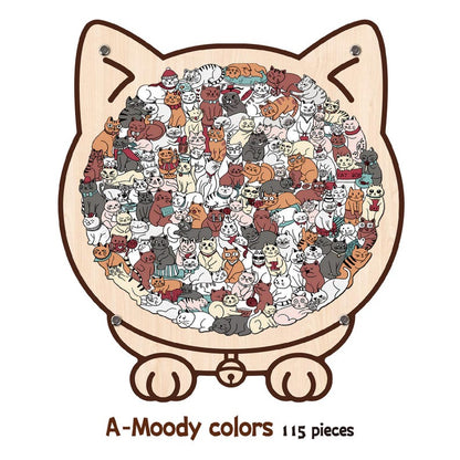 Cat Shaped Wooden Puzzle, Cute Cats Jigsaw Puzzle for Adults, Cat Lover Gift, Unique Animal Puzzle, Challenging Family Game