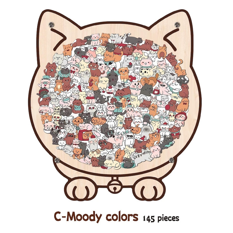 Cat Shaped Wooden Puzzle, Cute Cats Jigsaw Puzzle for Adults, Cat Lover Gift, Unique Animal Puzzle, Challenging Family Game