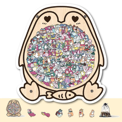 Penguin Wooden Puzzle, Cute Penguins Jigsaw Puzzle for Adults, Penguin Lover Gift, Romantic Couple Puzzle, Challenging Family Game,