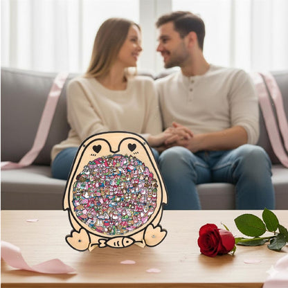 Penguin Wooden Puzzle, Cute Penguins Jigsaw Puzzle for Adults, Penguin Lover Gift, Romantic Couple Puzzle, Challenging Family Game,
