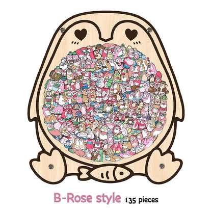 Penguin Wooden Puzzle, Cute Penguins Jigsaw Puzzle for Adults, Penguin Lover Gift, Romantic Couple Puzzle, Challenging Family Game,