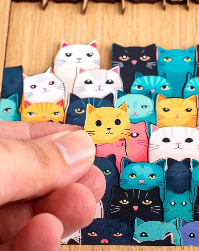 Wooden Cat Jigsaw Puzzle, Colorful Kitty, 62 Pieces, Whimsical Animal Game