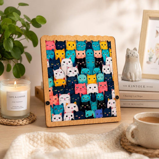 Wooden Cat Jigsaw Puzzle, Colorful Kitty, 62 Pieces, Whimsical Animal Game