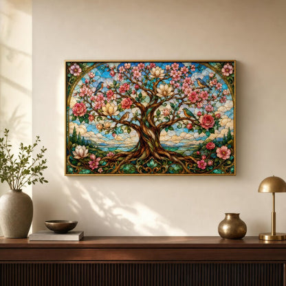 Luxury Wooden Jigsaw Puzzle, Tree of Life in Bloom, Stained Glass Art with StoryPieces