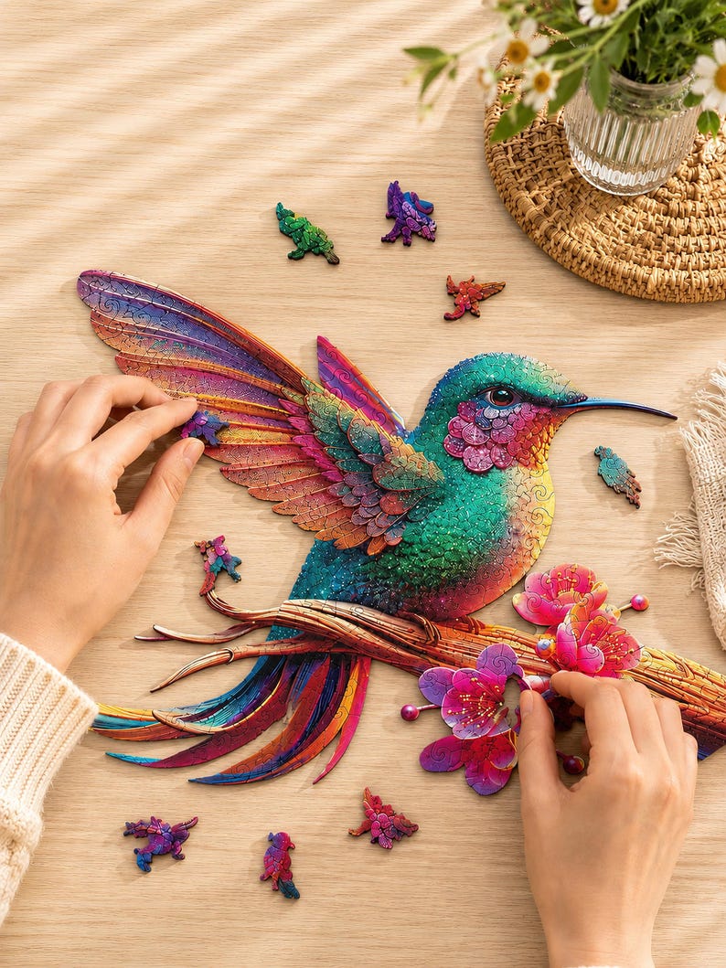 Magpie Bird Wooden Jigsaw Puzzle, Irregular Shape Puzzle, Educational Toy, Wildlife Art Puzzle, Birthday Gift