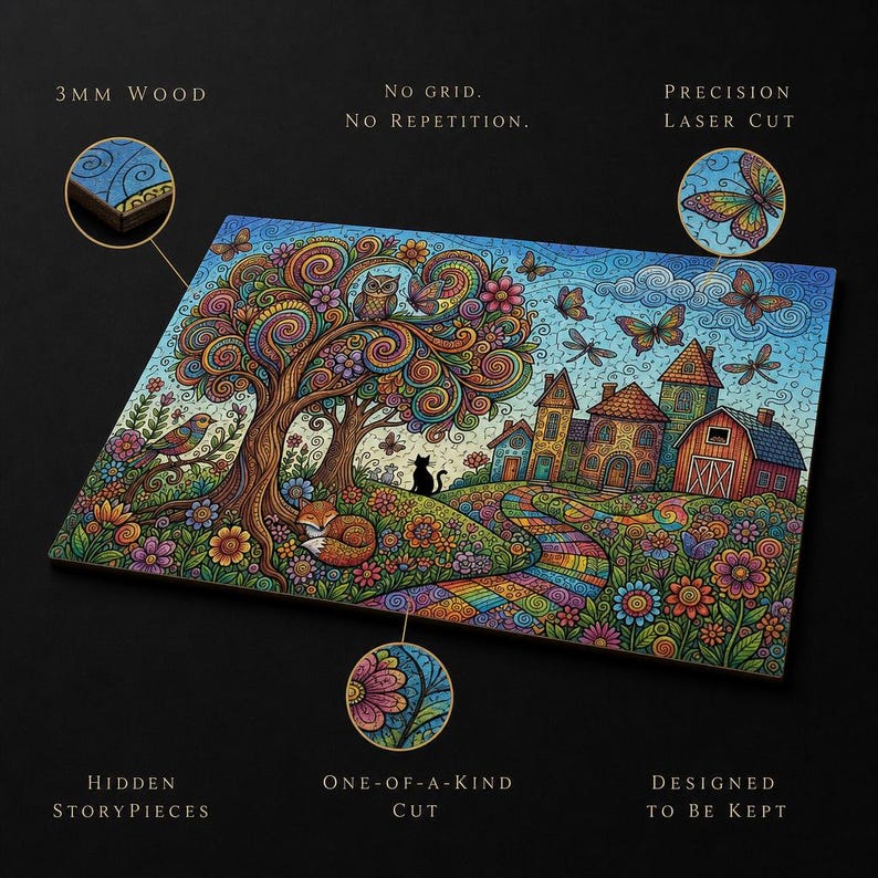 Storybook Meadow Folk Handmade Wooden Jigsaw Puzzle, Nature Lover Gift