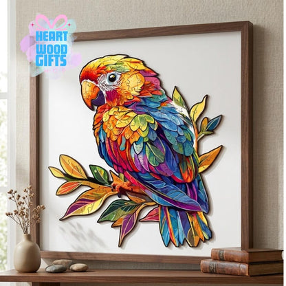 Parrot Wooden Puzzle for Adults, Animal Shaped Jigsaw Puzzle, Colorful Bird Wood Puzzle, Wall Art, Parrot Lover Gift Idea