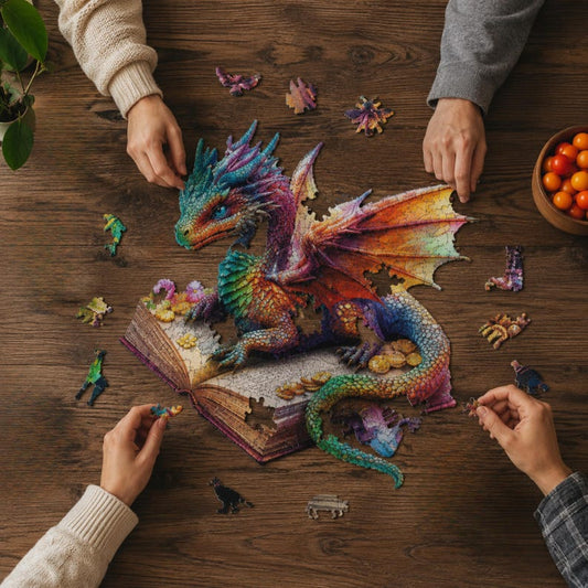 Dragon Wooden Puzzle for Adults, Animal Shaped Jigsaw Puzzle, Fantasy Wood Brain Teaser, Unique Dragon Gift, Decorative Wall Art