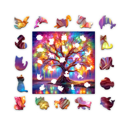 Colorful Tree Wooden Puzzle for Adults, Animal Shaped Jigsaw Puzzle, Unique Wooden Brain Teaser, Nature Puzzle Gift, Tree Wall Art Decor
