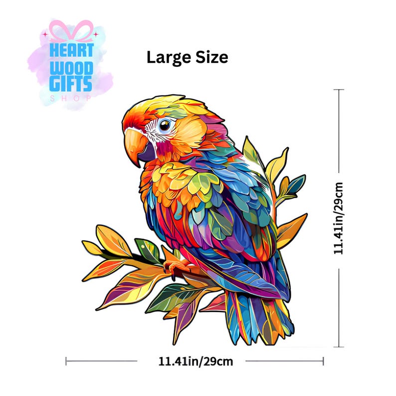 Parrot Wooden Puzzle for Adults, Animal Shaped Jigsaw Puzzle, Colorful Bird Wood Puzzle, Wall Art, Parrot Lover Gift Idea