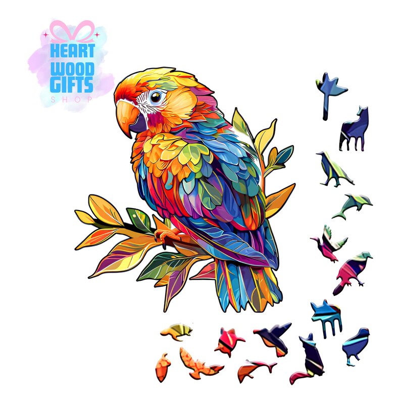Parrot Wooden Puzzle for Adults, Animal Shaped Jigsaw Puzzle, Colorful Bird Wood Puzzle, Wall Art, Parrot Lover Gift Idea