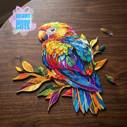 Parrot Wooden Puzzle for Adults, Animal Shaped Jigsaw Puzzle, Colorful Bird Wood Puzzle, Wall Art, Parrot Lover Gift Idea