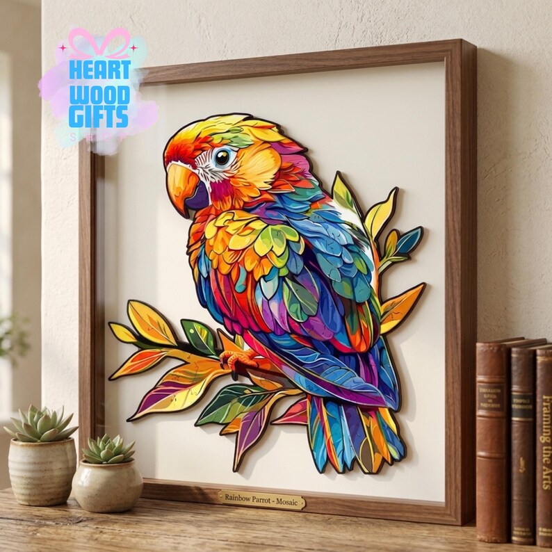 Parrot Wooden Puzzle for Adults, Animal Shaped Jigsaw Puzzle, Colorful Bird Wood Puzzle, Wall Art, Parrot Lover Gift Idea