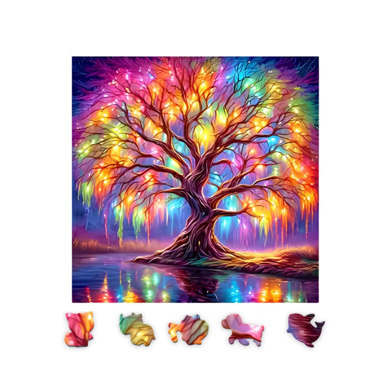 Colorful Tree Wooden Puzzle for Adults, Animal Shaped Jigsaw Puzzle, Unique Wooden Brain Teaser, Nature Puzzle Gift, Tree Wall Art Decor