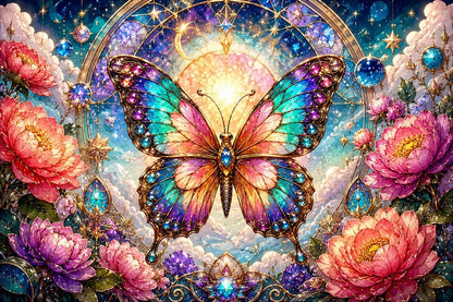 Butterfly Handmade Wooden Jigsaw Puzzle, Stained Glass Flowers, Art Gift