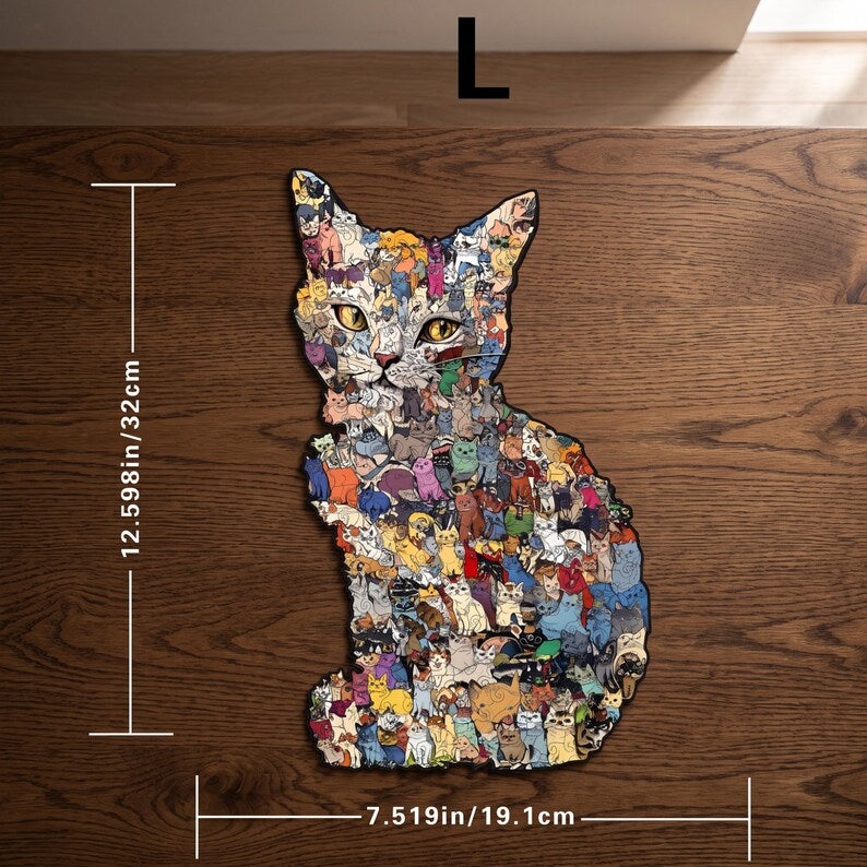 Wooden Cat Puzzle Toy: Challenging Animal Shaped Jigsaw for Adults and Kids