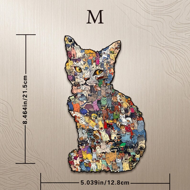 Wooden Cat Puzzle Toy: Challenging Animal Shaped Jigsaw for Adults and Kids