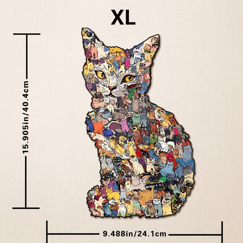 Wooden Cat Puzzle Toy: Challenging Animal Shaped Jigsaw for Adults and Kids