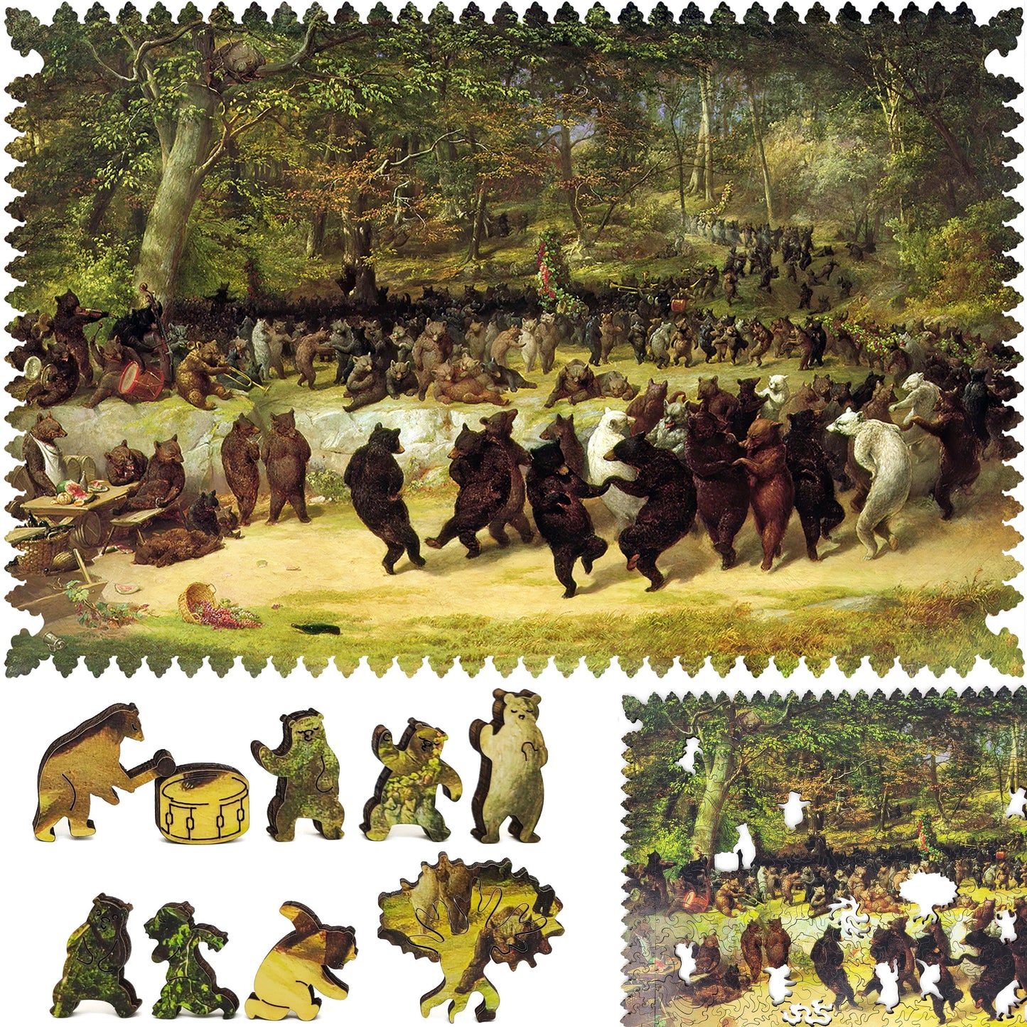 Wooden Jigsaw Puzzle with Uniquely Shaped Pieces for Adults - 373 Pieces - The Bear Dance